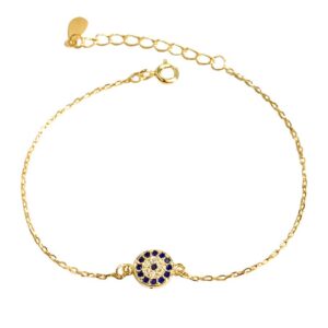 PAENENPH 14K Gold Moissanite Evil Eye Bracelet, Evil Eye Charm Guardian Bracelet, Fashion Christmas Jewelry Gift (Yellow, 14K)