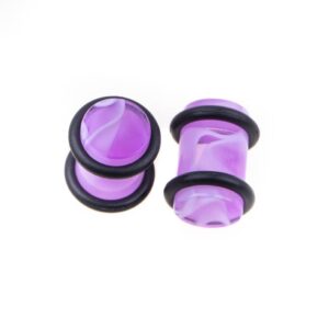 Linkning 50 PCS Ear Stretching Kit 14Gauges-00Gauges Earring Marble Acrylic Taper Piercing Jewlery Sets (Purple)