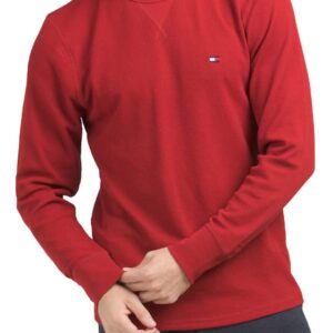 Tommy Hilfiger Men's Thermal Long Sleeve Crew Neck Shirt, Beet Red, Large