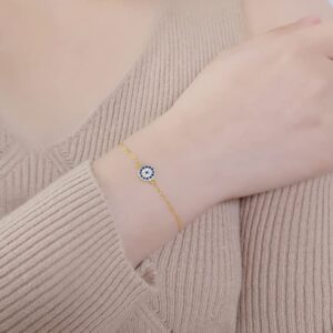 PAENENPH 14K Gold Moissanite Evil Eye Bracelet, Evil Eye Charm Guardian Bracelet, Fashion Christmas Jewelry Gift (Yellow, 14K)