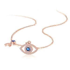 PAENENPH 14K Gold Moissanite Evil Eye Necklace, Sapphire Necklace for Women, Evil Eye Pendant, Gift for Her (Rose, 14K)