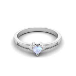 NYZA JEWELS Sterling Silver 925 Rainbow Moonstone Heart-Shape 3.00mm Promise Ring With Rhodium Plated | Ring For Women & Girls | Beautiful Design Ring For Everyday Wear. (White, 5)