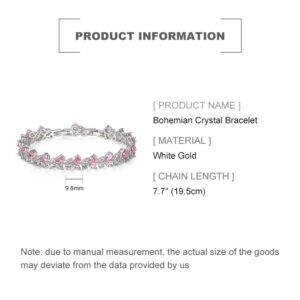 PAENENPH 14K Gold Bohemian Crystal Bracelet for Women,Luxury Branch Shape Natural Pink Crystal Charm Bracelet,Fashion Bracelet Jewelry Gift for Her (White Gold, 14K Gold)