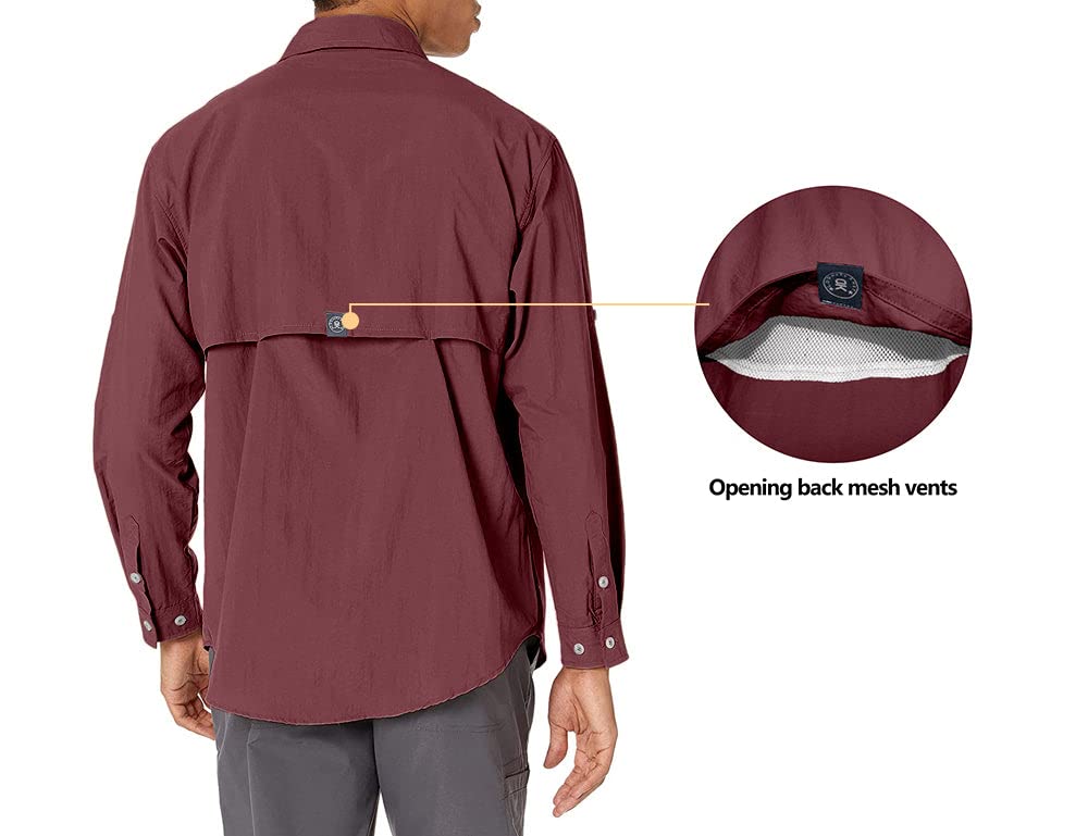 Little Donkey Andy Men's Quick Dry Long Sleeve Fishing Shirt Dark Red 5XL