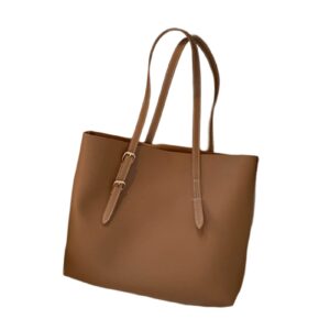 Shoulder Bag Organization Zipper Solid Color Women Tote Handbag compatible with Work Light Brown