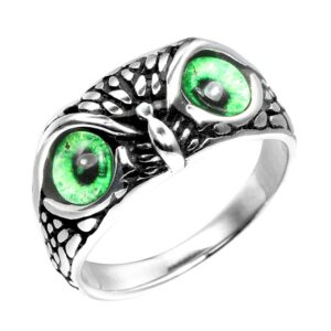 aniejufi stainless steel demon eye owl ring retro animal statement rings for women men jewelry gift silver green eyes size 13