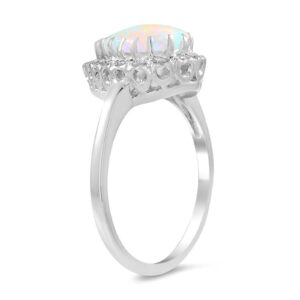 YDD 18K Gold Opal Rings for women 2 Carat(2 CT) Halo Pear Cut Opal Engagement Rings for Women Opal Birthstone Anniversary Ring Free Engraved Size 5.5