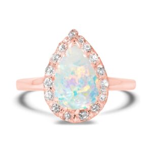 YDD 18K Gold Opal Rings for women 2 Carat(2 CT) Halo Pear Cut Opal Engagement Rings for Women Opal Birthstone Anniversary Ring Free Engraved Size 5.5