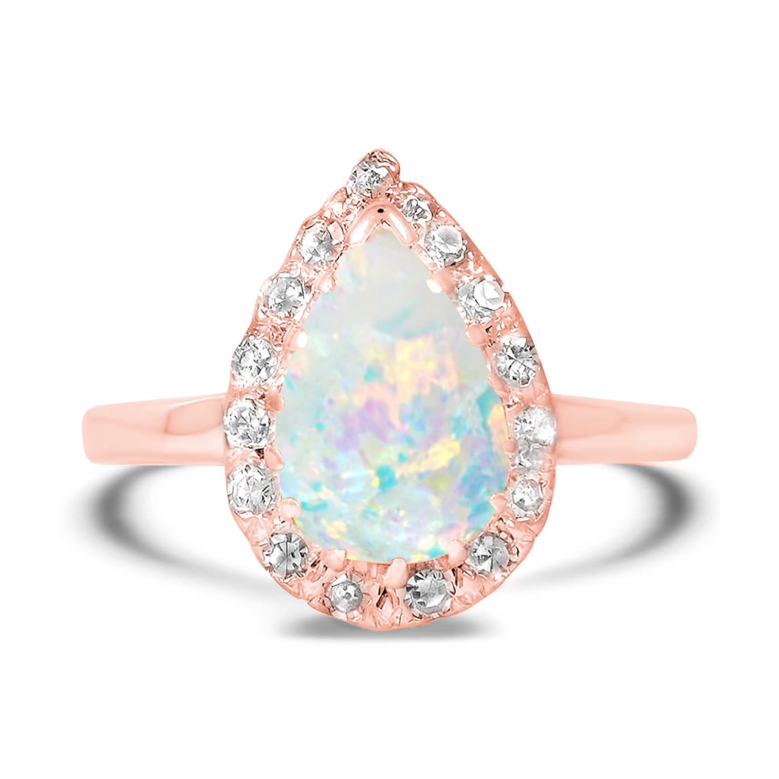 YDD 18K Gold Opal Rings for women 2 Carat(2 CT) Halo Pear Cut Opal Engagement Rings for Women Opal Birthstone Anniversary Ring Free Engraved Size 5.5