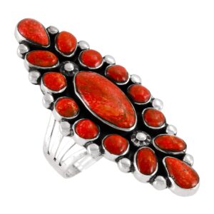 turquoise network coral ring sterling silver 925 genuine gemstones size 6 to 11 (coral) (10)