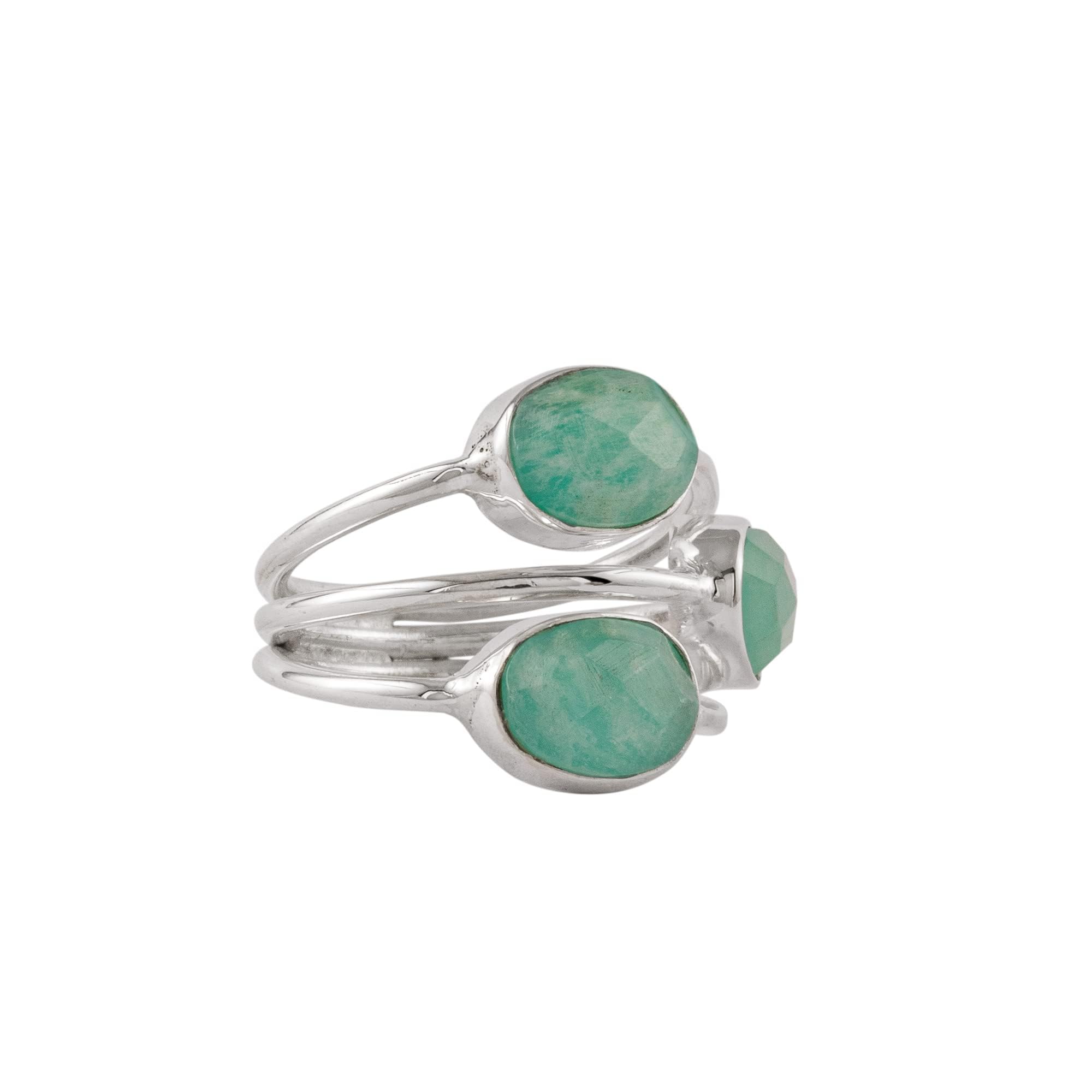 Silver Eternity 6x8 mm Amazonite Gemstone Ring Jewelry (9)