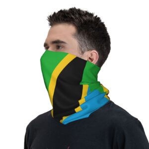 POOEDSO Breathable Flag of Tanzania Neck Gaiter Double Sided Printing Multipurpose Balaclava Face Masks for Men Women Bandanas Sports Mask White