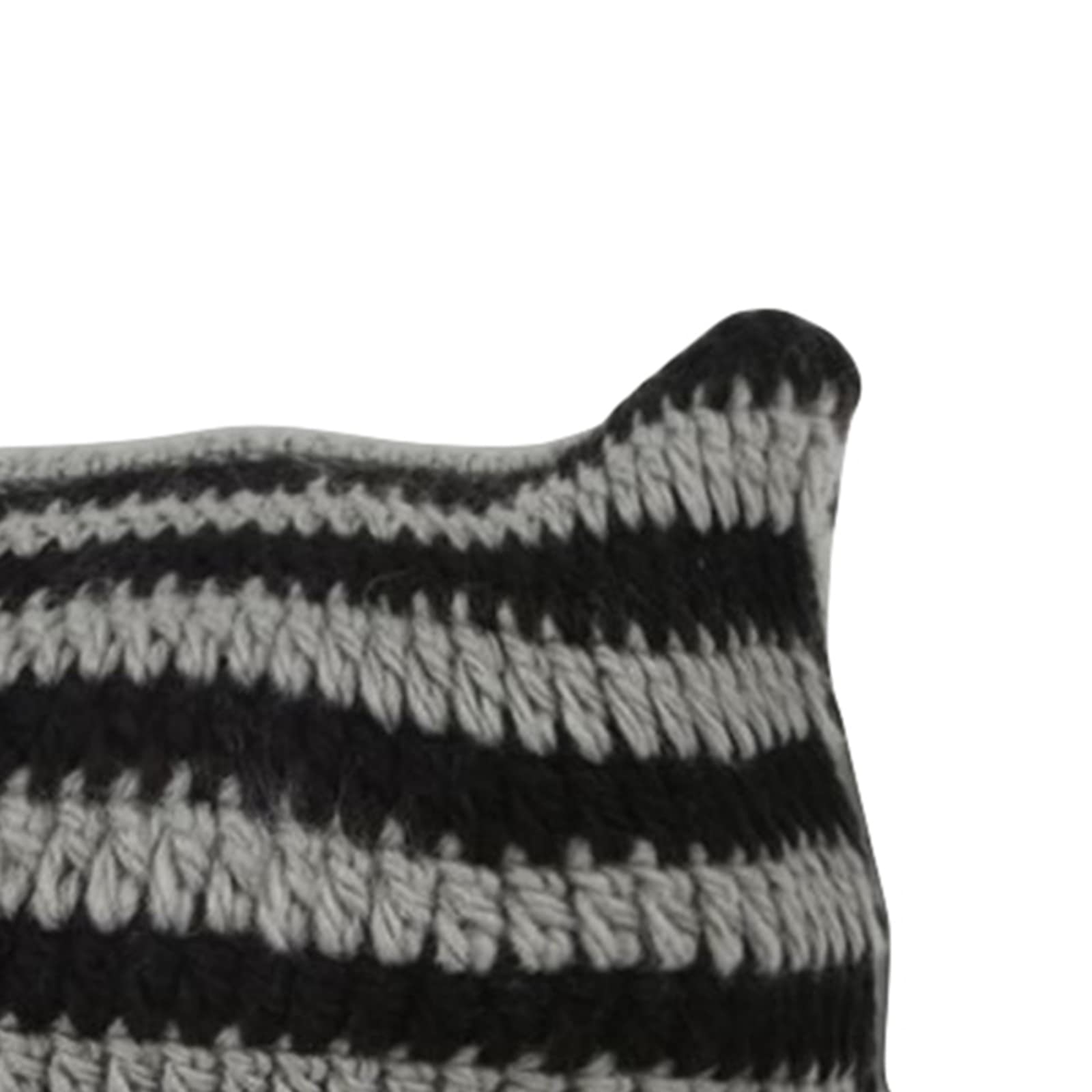 Beanie for Women Knit Crochet Hat with Cat Ears Striped Winter Cap Grunge Accessories Slouchy Hat for Women (Black Grey)