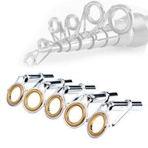 5X Fishing Rod Tip Guide Set Stainless Steel Replacement Rod Accessories Circle Tools for Rod, 7 Size Gold