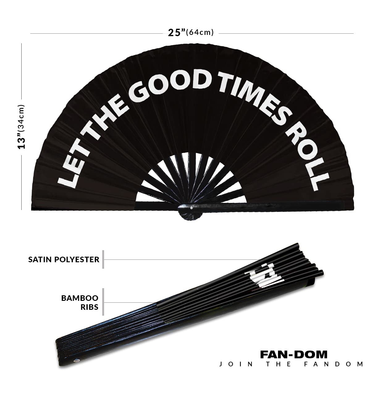 Let The Good Times Roll Hand Fan Foldable Bamboo Circuit Hand Fan Funny Gag Slang Words Expressions Statement Gifts Festival Accessories Rave Handheld Circuit Event Fan Clack Fans (Black)