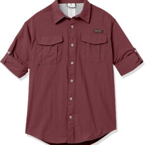 Little Donkey Andy Men's Quick Dry Long Sleeve Fishing Shirt Dark Red 5XL