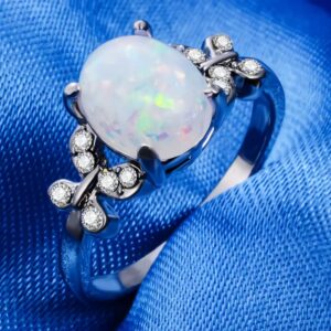 YDD 18K Gold Opal Rings for women 1 Carat(1 CT) Oval Cut Opal Engagement Rings for Women Butterfly Opal Birthstone Anniversary Ring Free Engraved Size 6.5