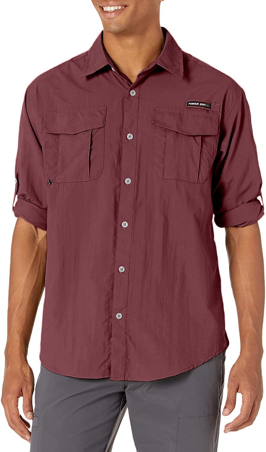 Little Donkey Andy Men's Quick Dry Long Sleeve Fishing Shirt Dark Red 5XL