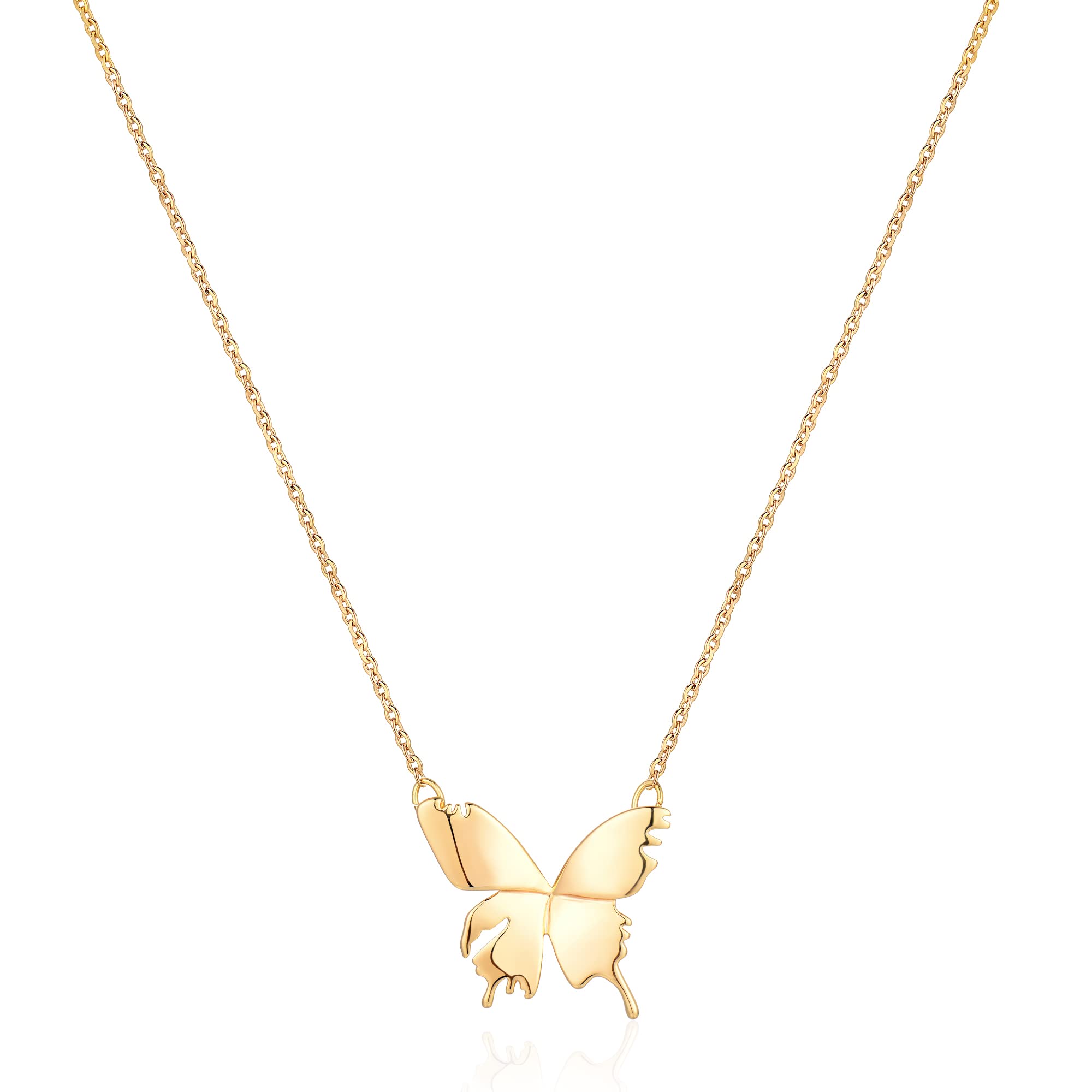 MTMY Gold Pendant Necklace for Women 14K Gold Plated Snake Bee Hummingbird Dove Eagle Animal Necklace Dainty Necklace Simple Delicate Jewelry (butterfly 5)