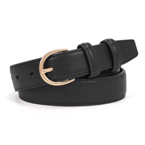 jasgood women's black leather belt for jeans pants fashion gold buckle ladies dress belt(black,fit size 30"-34")