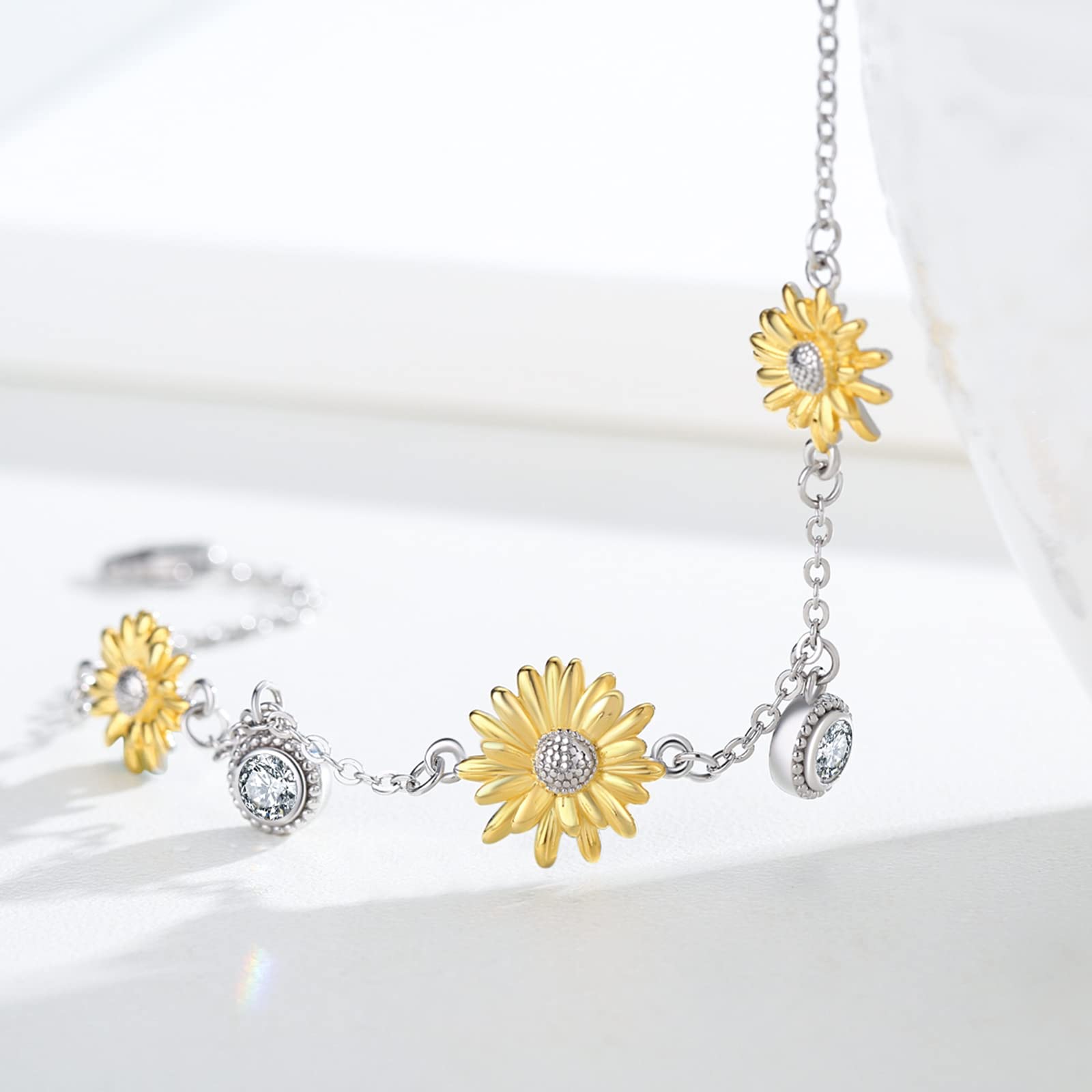 Cuoka Sunflower Bracelet 925 Sterling Silver You Are My Sunshine Sunflower Bracelets Jewelry For Women Girlfriend with Box