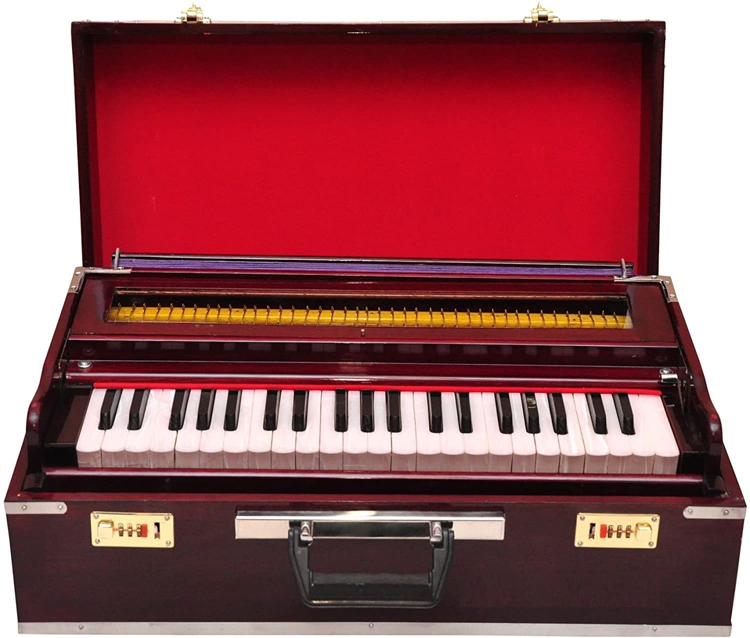 Original Superbrass American Pinewood 9-Stopper 3½ Octaves Portable Folding Indian Harmonium with Special Reeds + Fiberglass Case