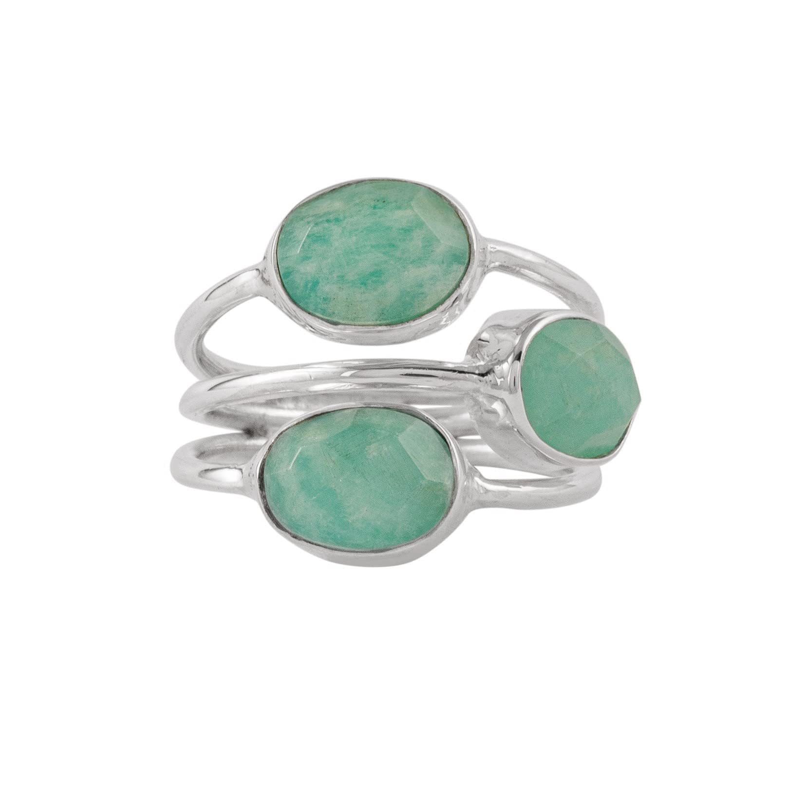 Silver Eternity 6x8 mm Amazonite Gemstone Ring Jewelry (9)