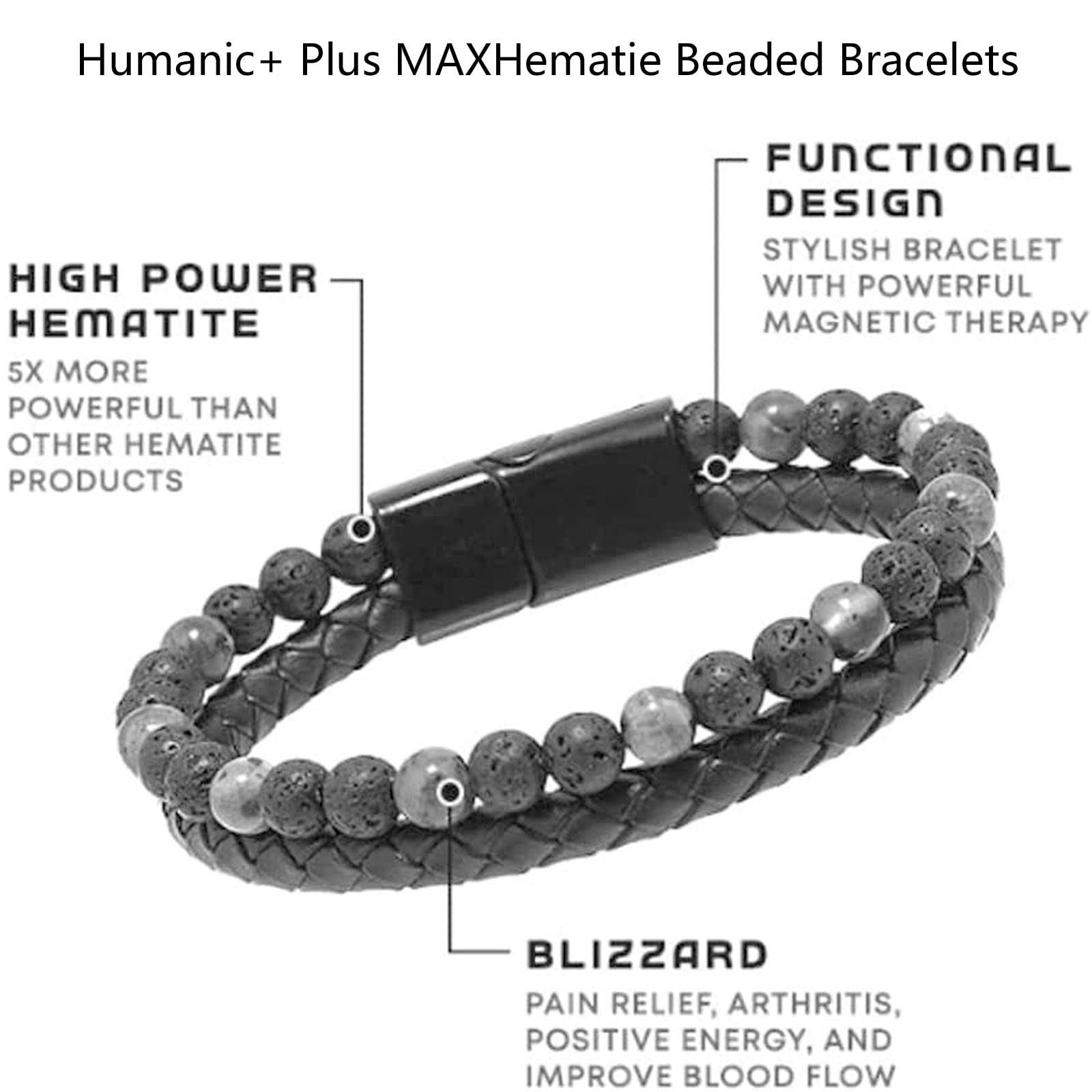 2/5Pcs Humanic+ Maxhematie Beaded Bracelets, Humanic+ Pro MAXHematie Beaded Bracelets, Humanic+ Beaded Bracelets, Humanic+ Bangles Thermogenic Therapy for Women Men (K)