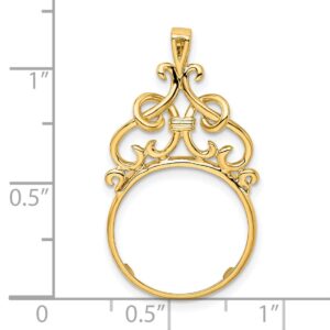 Wideband Distinguished Coin Jewelry 14ky Polished Fancy Filigree Top Prong 16.5mm Coin Bezel Pendant