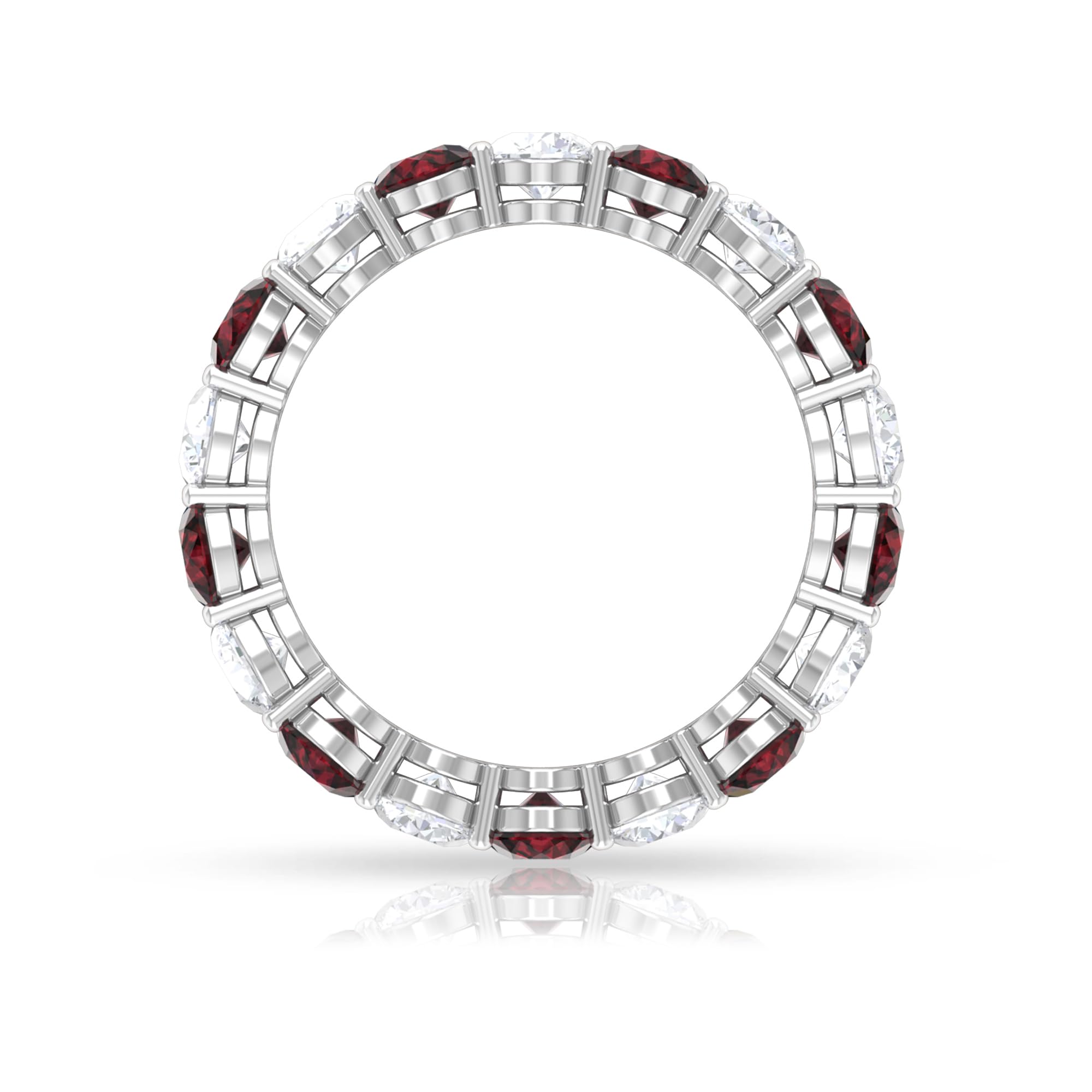 Rosec Jewels Natural Garnet Eternity Wedding Band, Full Eternity Ring for Women, Aaa Quality, 14K White Gold, Size:US 8.00