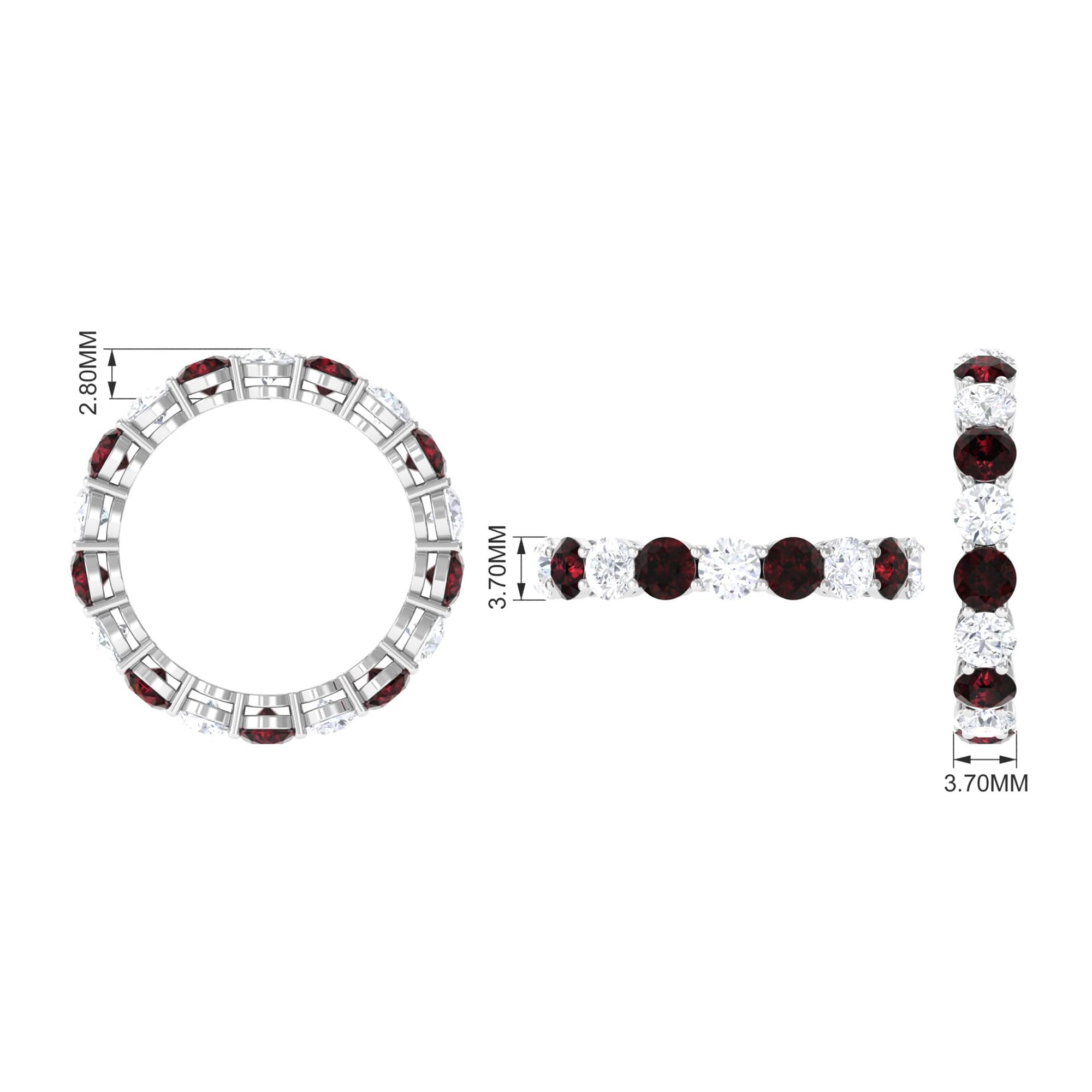 Rosec Jewels Natural Garnet Eternity Wedding Band, Full Eternity Ring for Women, Aaa Quality, 14K White Gold, Size:US 8.00