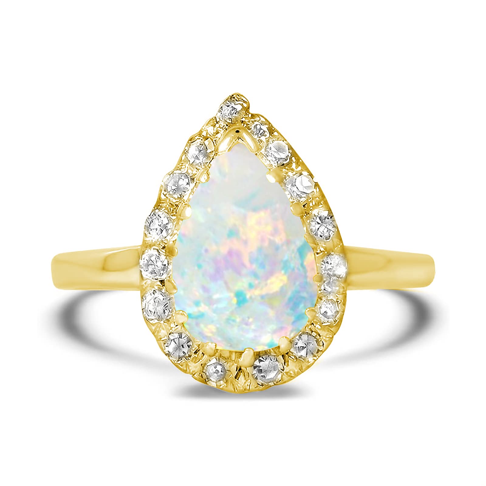 YDD 18K Gold Opal Rings for women 2 Carat(2 CT) Halo Pear Cut Opal Engagement Rings for Women Opal Birthstone Anniversary Ring Free Engraved Size 5.5