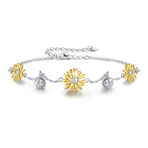 Cuoka Sunflower Bracelet 925 Sterling Silver You Are My Sunshine Sunflower Bracelets Jewelry For Women Girlfriend with Box