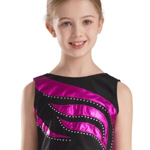 easyforever Kids Girls Sleeveless Shiny Rhinestone Ballet Dance Crop Tank Top Yoga Vest Sports Gymnastic Workout Bra Hot Pink 8 Years