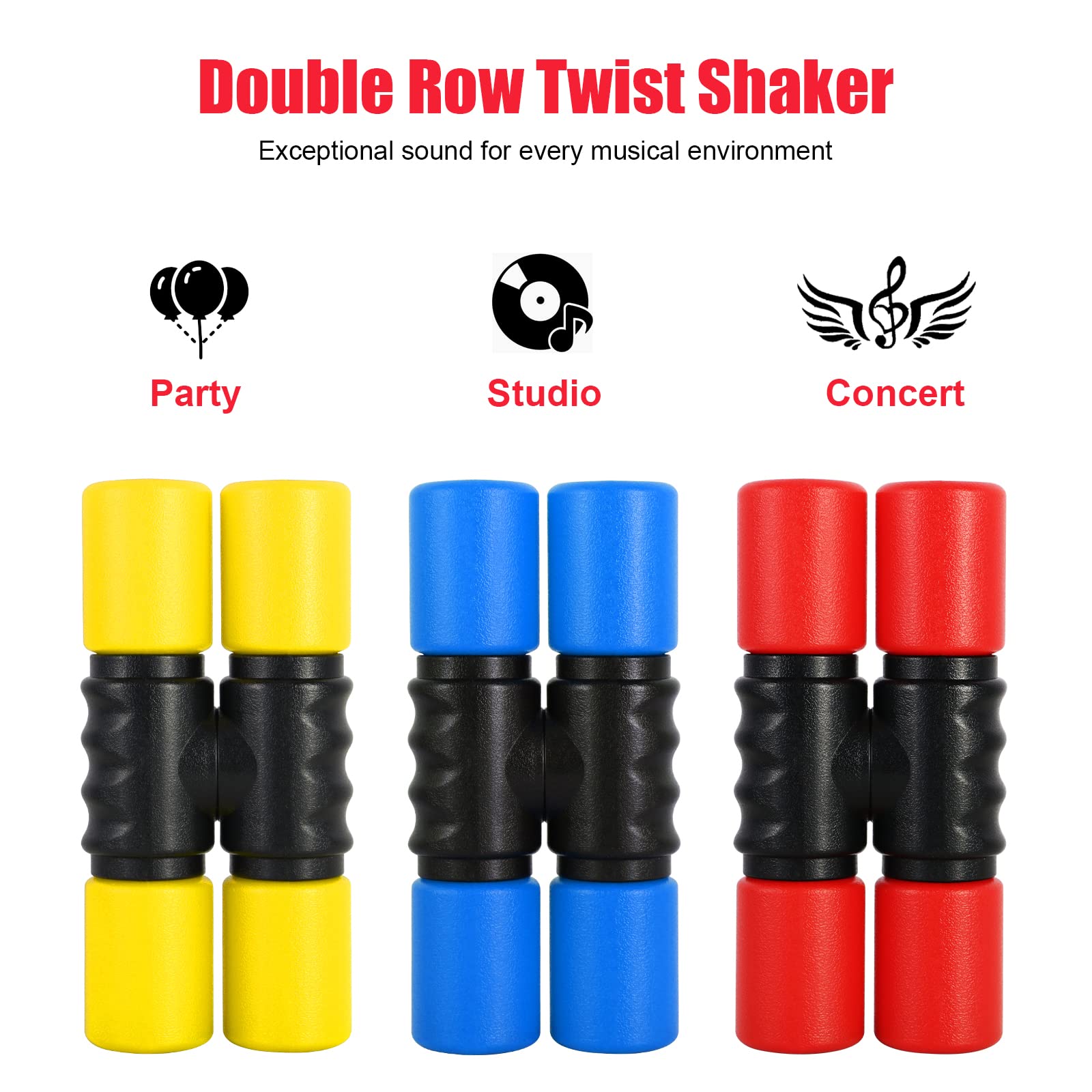 RANMING Twist Shaker 3PCS Double Row Shakers Percussion Instruments Set Medium Volumelatin Latin Percussion Instruments for Studio,Band,Drummers(Yellow-Blue-Red)