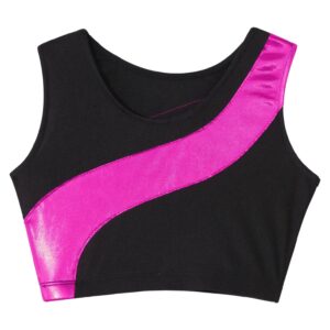 easyforever Kids Girls Sleeveless Shiny Rhinestone Ballet Dance Crop Tank Top Yoga Vest Sports Gymnastic Workout Bra Hot Pink 8 Years