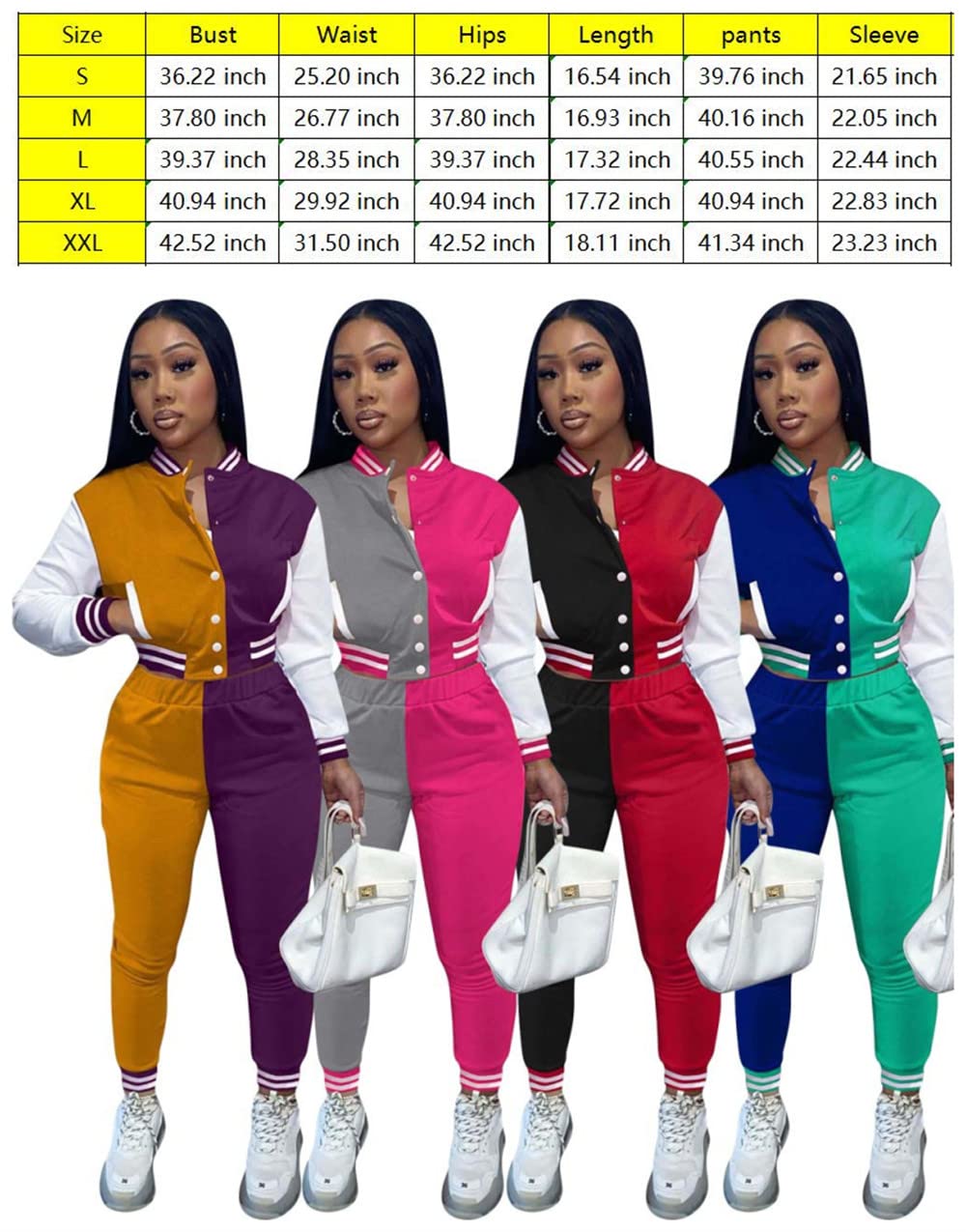 ANICECUT Sweatsuits for Women Set 2 Piece Long Sleeve Patchwork Button Down Varsity Jacket Sweatpant Workout Tracksuit Black Red XL