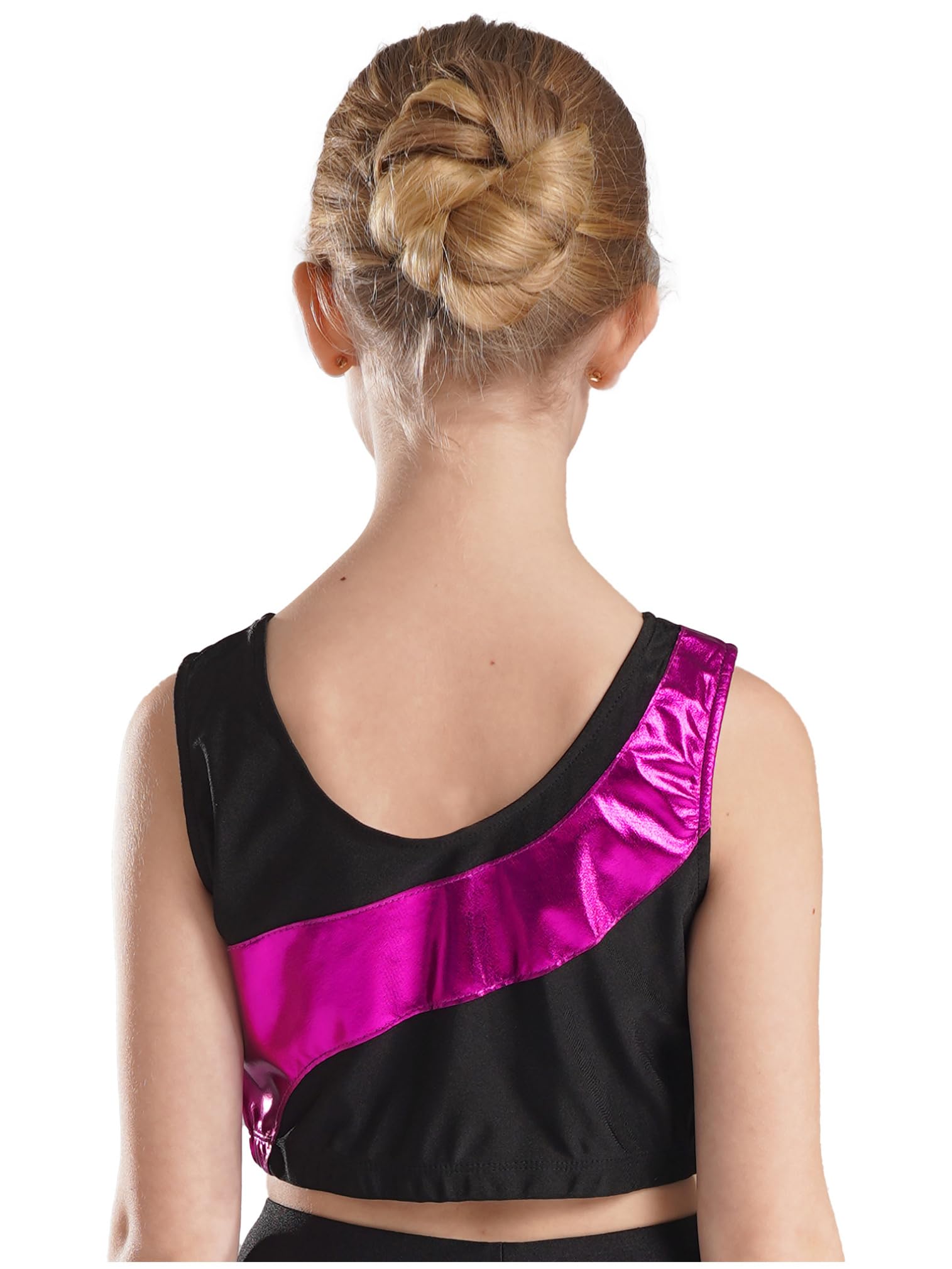 easyforever Kids Girls Sleeveless Shiny Rhinestone Ballet Dance Crop Tank Top Yoga Vest Sports Gymnastic Workout Bra Hot Pink 8 Years