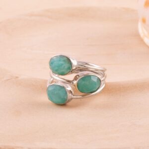 Silver Eternity 6x8 mm Amazonite Gemstone Ring Jewelry (9)