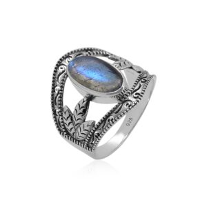 Silver Eternity 6x12 mm Labradorite Designer Ring Gemstone Jewelry (7)