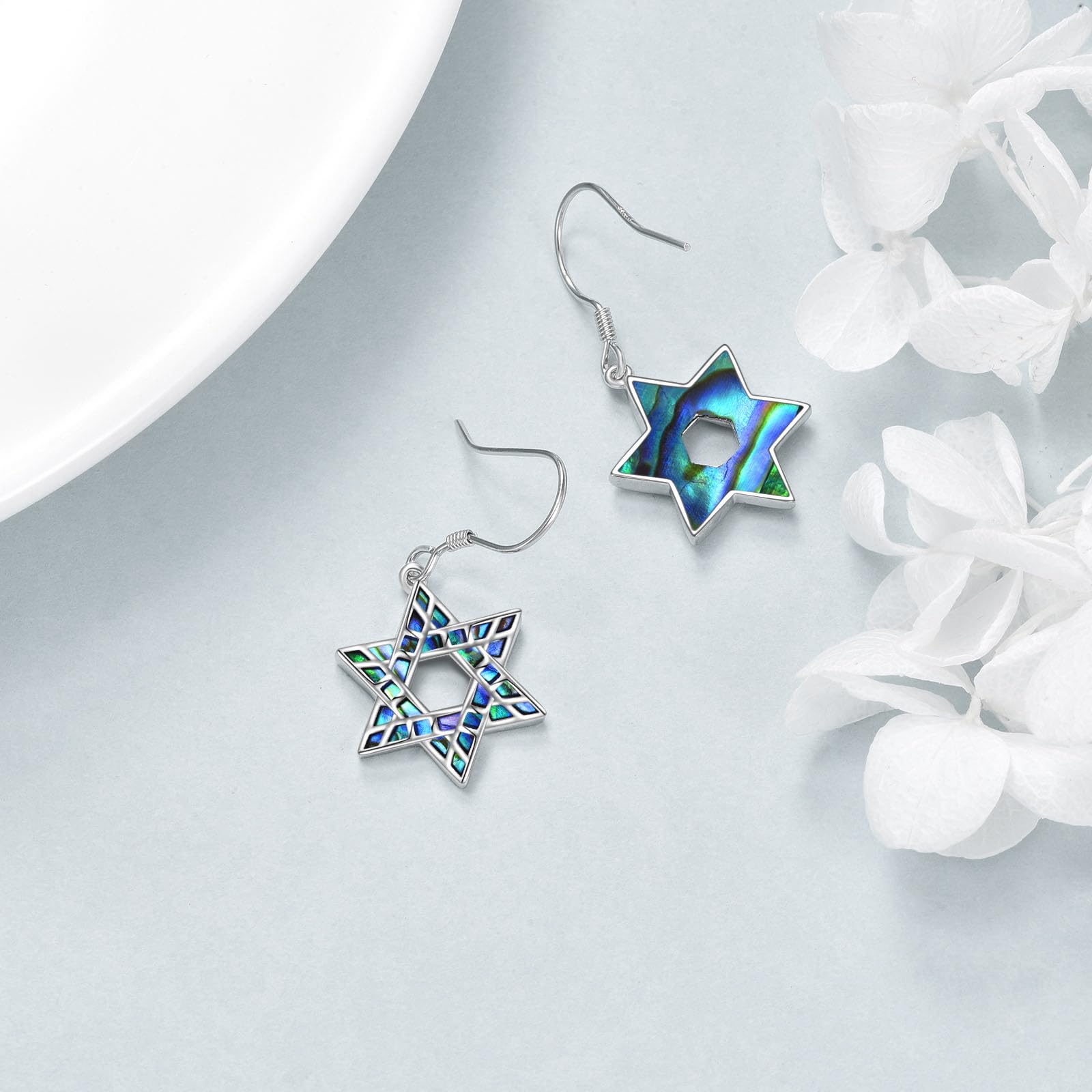 YFN Star of David Earrings Sterling Silver Star Dangle Earrings for Women