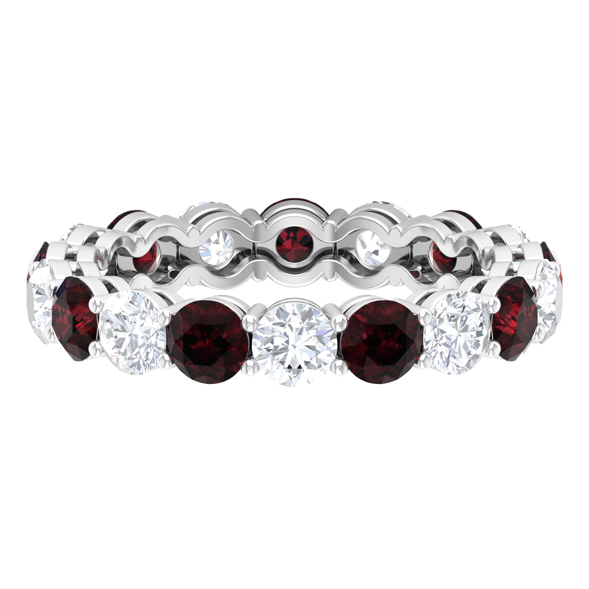 Rosec Jewels Natural Garnet Eternity Wedding Band, Full Eternity Ring for Women, Aaa Quality, 14K White Gold, Size:US 8.00