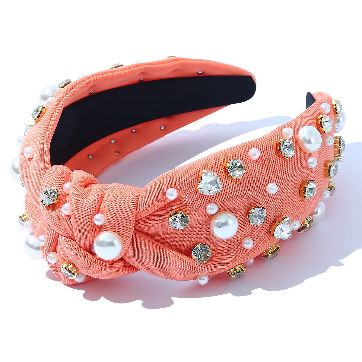 FEDANS Women Knotted Jeweled Headband Heart Shaped Crystal Embellished Mixed Top Hairband ladies Twist Nylon Pearl Hair accessories for Girls