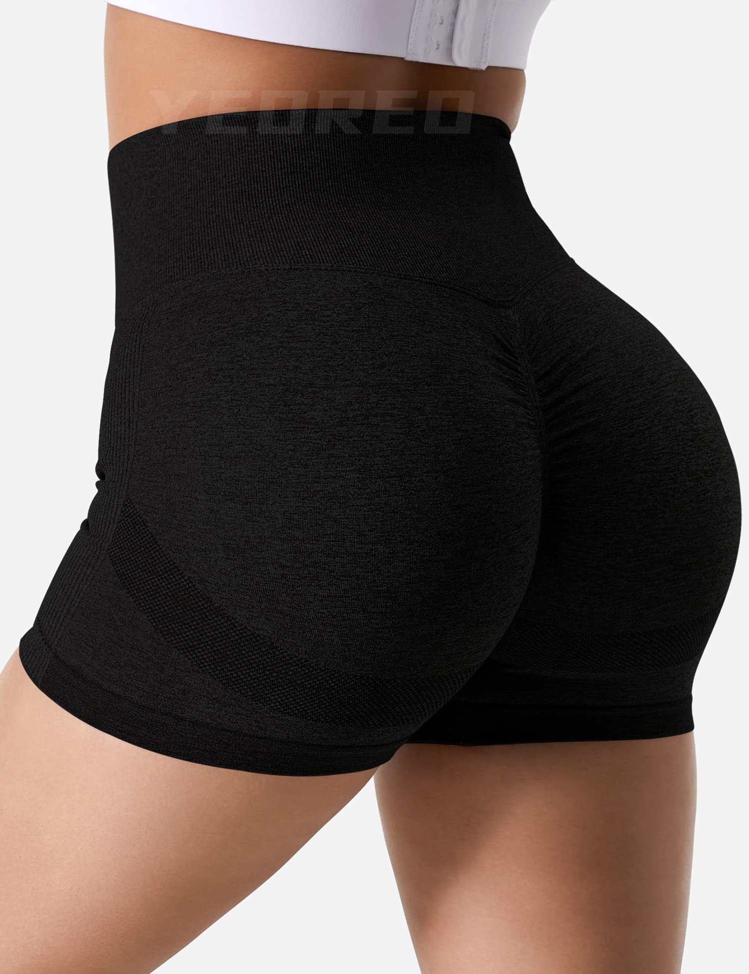 YEOREO Professional Women Workout Shorts 3.6" Scrunch Shorts Seamless High Waisted Contour Gym Yoga Biker Shorts Black Night