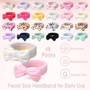 Giegxin 48 Pieces Spa Headband Bulk Bow Hair Band Facial Makeup Headbands Fluffy Plush Headband for Women Washing Face Spa Shower Cleansing (Cute Pattern)