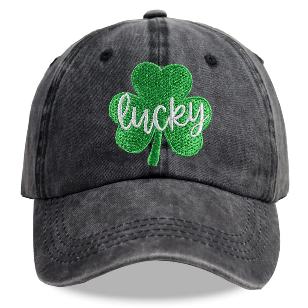 St Patricks Day Decorations for Men Women, Irish Clover Lucky Hat, Adjustable Embroidered Cotton Wash Shamrocks Baseball Cap Gift