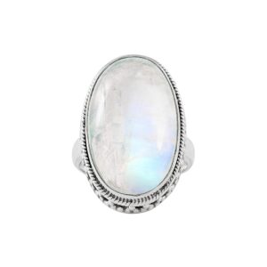 silver eternity big moonstone ring for women oval stone ring 925 sterling silver boho sterling silver statement ring for gift (white, ring size - 7)