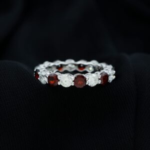 Rosec Jewels Natural Garnet Eternity Wedding Band, Full Eternity Ring for Women, Aaa Quality, 14K White Gold, Size:US 8.00