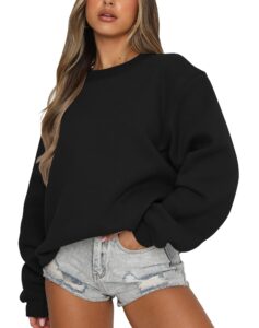 fanway&ec women's long sleeve sweatshirt casual crewneck oversized pullover hoodies fall tops black