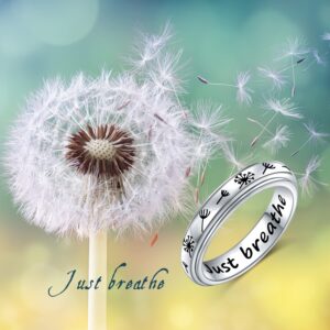 Birthday Gifts Just Breathe Spinner Ring for Women 925 Sterling Silver Dandelion Fidget Rings for Anxiety Stress Relieving ADHD Autism Rings Inspirational Boho Band Ring (9)